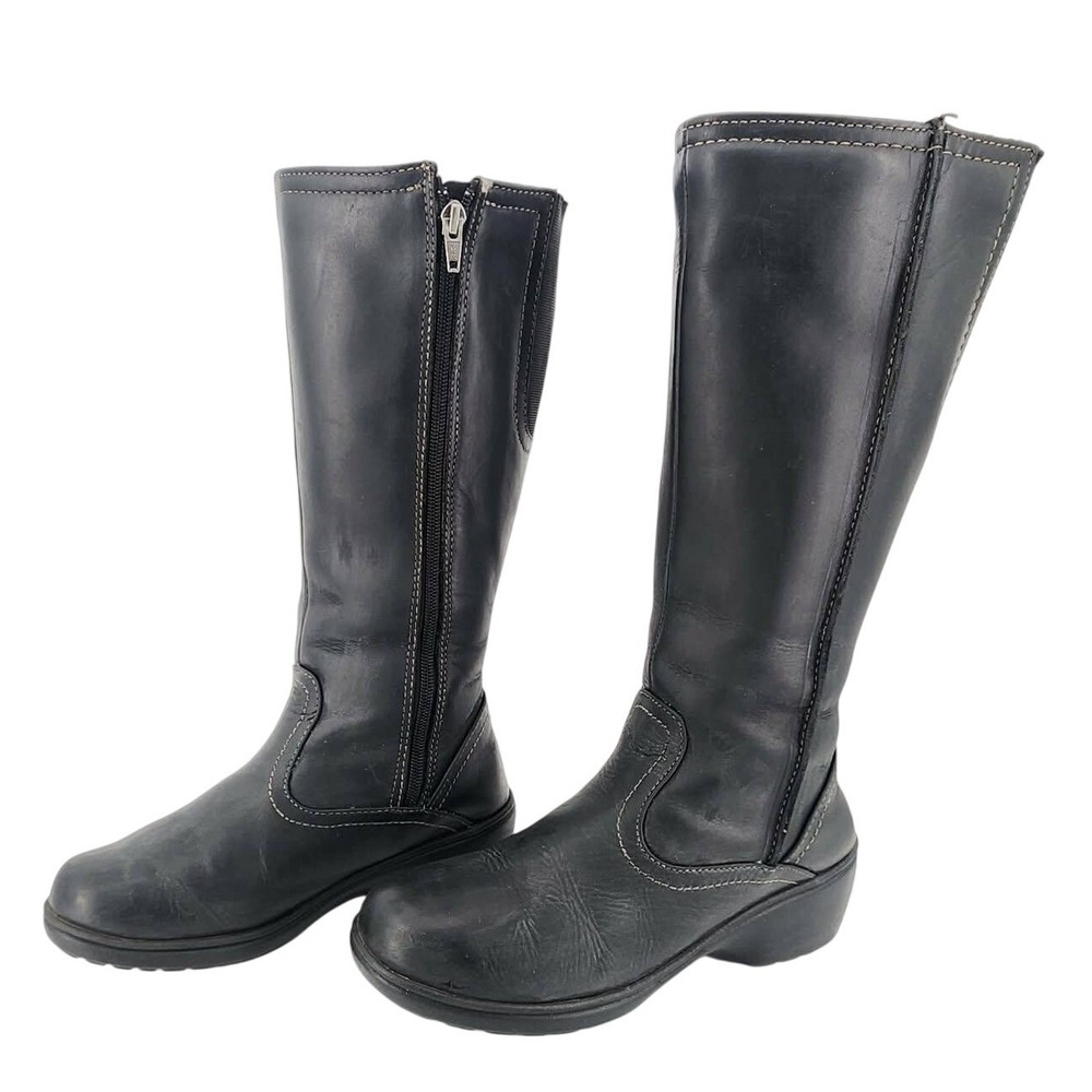 LL Bean Women Black Leather‎ Tall Side Zip Wedge Boots 291216 Size 7.5 M